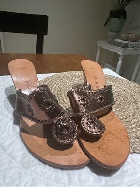 Jack Rogers Metallic Bronze Leather Slide heeled Sandals - Women, Sz 9 Exc. Cond